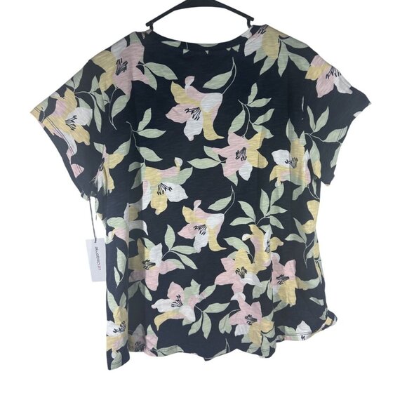 Liz Claiborne Blouse Women's Floral Print Short-Sleeve Top Black Size XL Tee NWT - Picture 2 of 8